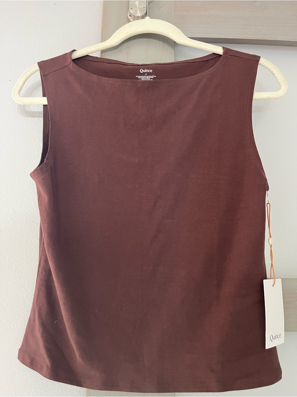 Quince Stretch Organic Cotton Jersey Boat Neck Tank Women M Chocolate Brown NWT!